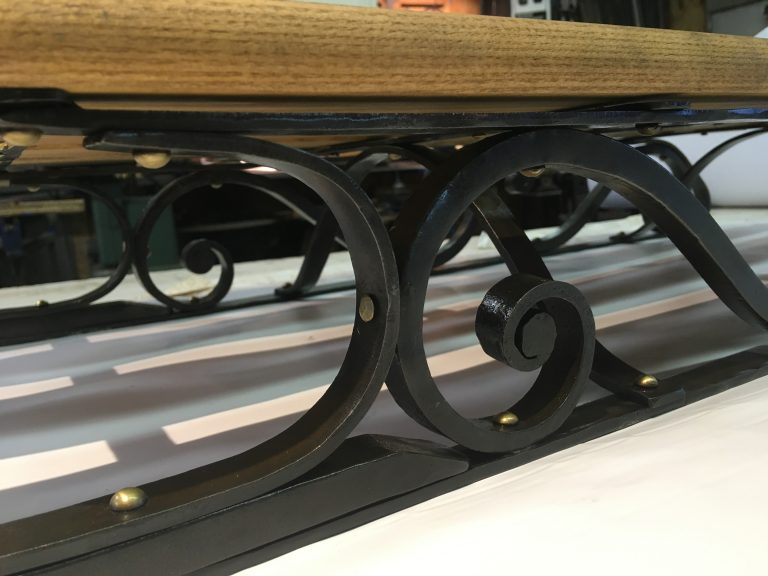 This is a detail of the forged steel scrolls held together with rivets and collars, creating the sled chassie.