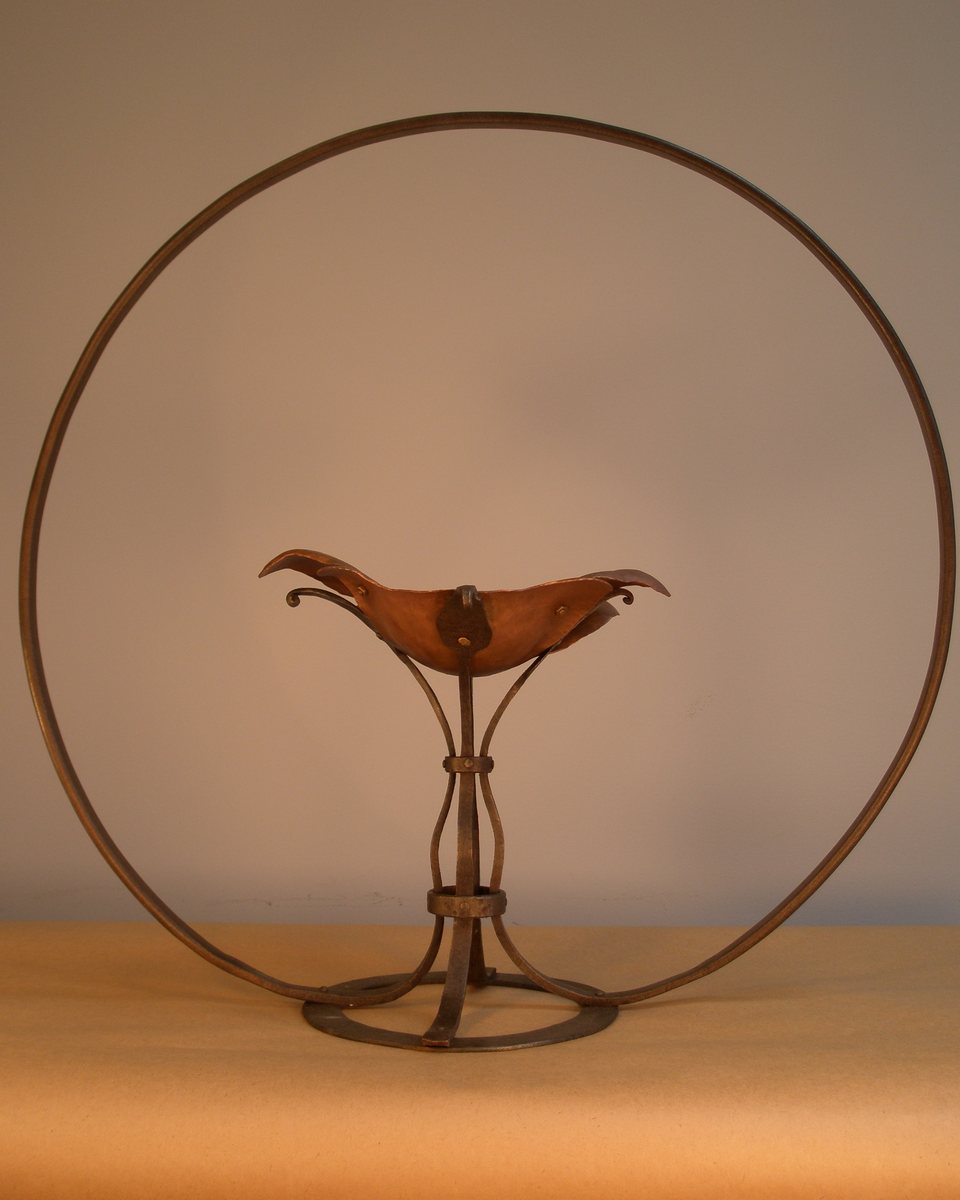 Hand-forged copper and iron ring lamp by Champlain Metals in Burlington, VT